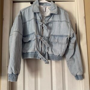Forever 21 Light Wash Denim Jacket with Buckle Accents